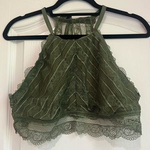 Aerie olive green bralette with bow sz L